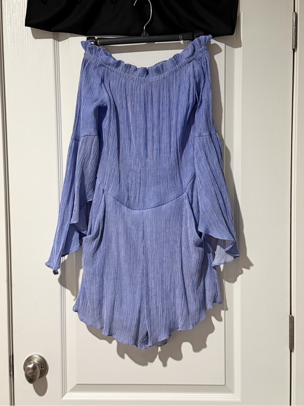 Gianni Bini Off-Shoulder Blue Striped Women's Romper - Ruffle Sleeve